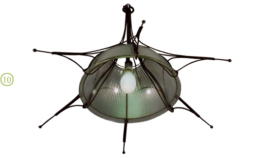 Lampe plafonnier en verre et fer forgé